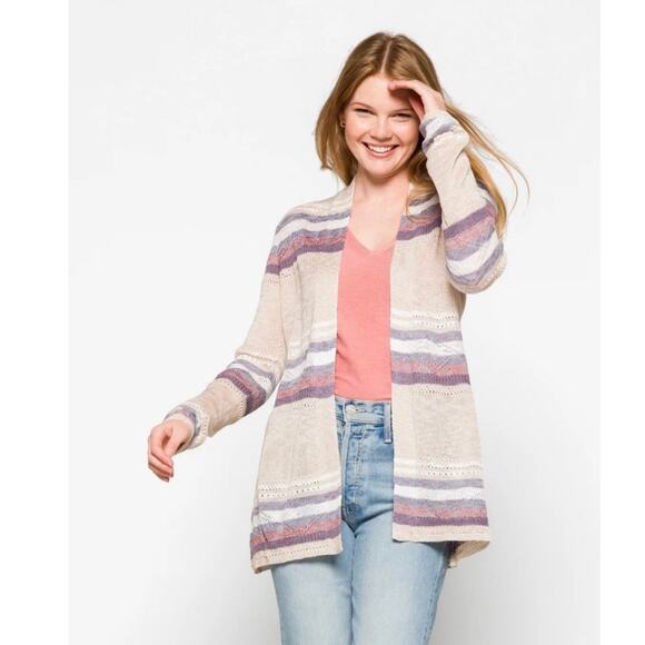 NWT Lety & Me Striped Corinne Crochet Knit Cardigan - Picture 1 of 9